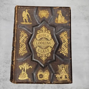 Antique BIBLE LOOKING GLASS Victorian Book Gilt Gilded Ornate Leather 1876 - Imagen 1 de 20