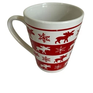 Royal Norfolk Greenbrier International Red White Moose Porcelain Pottery Mug - Picture 1 of 8