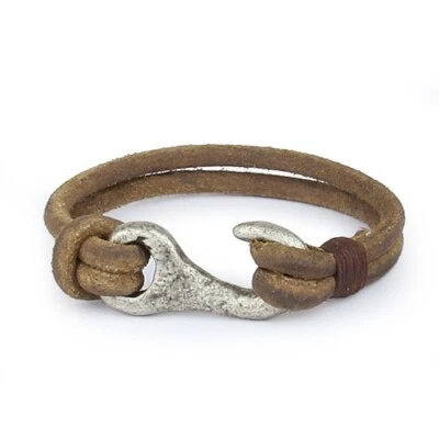 Mens Stainless Steel Leather Bracelet, Hook Leather Custom Bracelet - Image 1 of 2