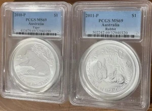 2010 & 2011 Lunar 1oz Silver Coins by Perth Mint Series 2 - PCGS MS69 - Picture 1 of 2