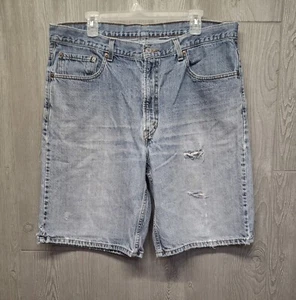 Vintage Levis 550 Shorts Mens 38 Relaxed Fit Denim Distressed Blue 11" Inseam - Picture 1 of 16