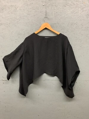 Blusa IRO Lorette para mujer talla 34 negra drapeada dobladillo asimétrico top Foto 1 de 4