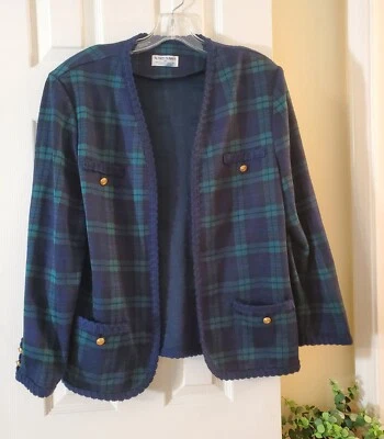 *ALFRED DUNNER*Blue/Green Plaid Knit Cardigan/Jacket Vintage●Sz.14●MADE IN USA!! Foto 1 de 4