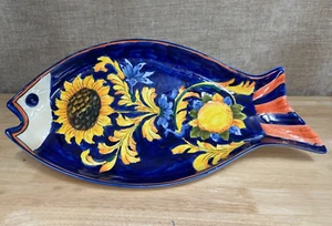 Tuscan Lemon Ceramic Fish Serving Platter Sunflower & Lemon Pattern 17 inch - Picture 1 of 5