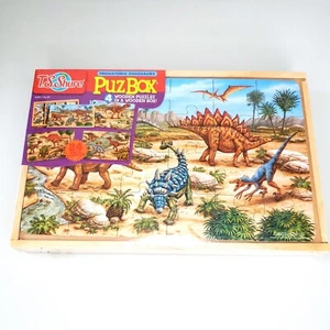 Shure Prehistoric Dinosaurs Wooden Puzzle Box 4 puzzles 24 Large Pcs Each 9x14 - Picture 1 of 5