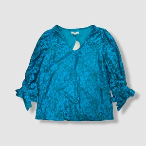 $71 Charter Club Women's Blue Floral Lace Overlay Top Size M - Picture 1 of 3