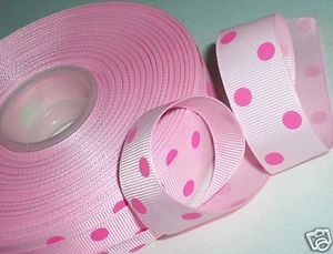 7/8" Lt. Rosa con cinta de puntos rosados, arco para el pelo, manualidades, fiesta, cumpleaños de vaquera 3 años - Imagen 1 de 2