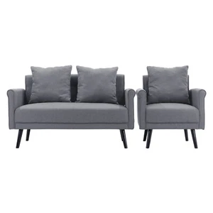 Luxury 1, 2 Seater Home Linen Fabric Sofa Couch Settee Armchair with 1/2 Pillow - Picture 1 of 22