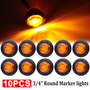 10X 3/4" Amber Yellow Small Round Side Marker lights 3LED Button lamps lorry 12V - Picture 1 of 10