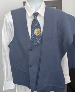 $89 Mens Joseph Abboud Blue Linen 2 Piece Vest Set, XXL - Picture 1 of 23