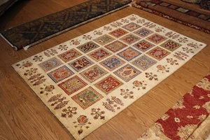 GREAT DEAL ON FINE QUALITY 4'X 6' Handmade Knotted COLORFUL beige floral - Picture 1 of 11