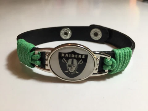 Las Vegas/Oakland Raiders Leather Adjustable Bracelet, Gift for Her Mom Him Dad Cover