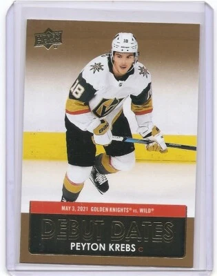 2021-22 Upper Deck Series 1 Peyton Krebs Debut Dates Gold Insert Card - Image 1 of 2