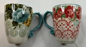 2 Pioneer Woman Jumbo Latte Mugs Rose Shadow/ Vintage Floral 24 Oz Nice! - Picture 1 of 14