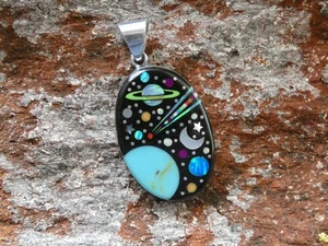 Mutter Erde Nachthimmel Edelstein Opal Aluminium Sterlingsilber Legierung Anhänger AS92 - Bild 1 von 8