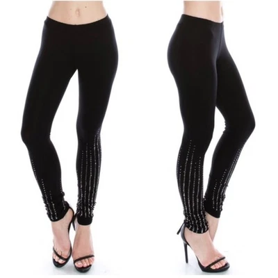 Calça Leggings Feminina VOCAL Média CRISTAL EMBELEZADA PRETA STRETCH BLING Nova Com Etiqueta - Imagem 1 de 4