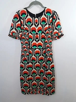 Женское черно-белое оранжевое бирюзовое шелковое платье с геометрическим принтом Milly размер 0 - Изображение 1 из 4