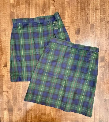 Lands End 女孩 14 码校服裙猎人海军格子 A 字套装 2 件 — 第 1/4 张图片