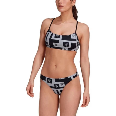 Conjunto de bikini Adidas para mujer gris con logotipo gráfico talla mediana L76304 Foto 1 de 4