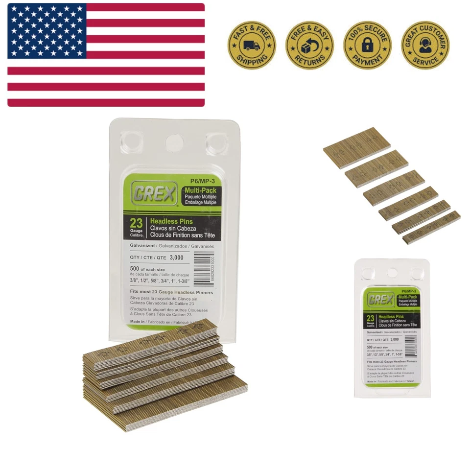 GREX P6/MP-3 23 Gauge Multi-Pack Headless Pins 3000 per box