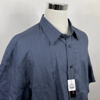 NWT Linea Uomo 4X Linen Blend Shirt Indigo Chambray Blue Gray Short Sleeve - Image 1 of 4