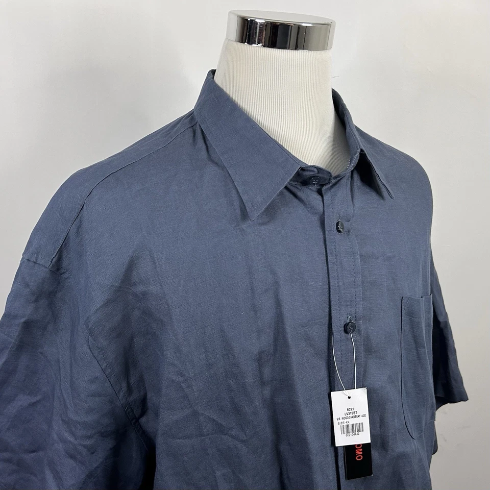NWT Linea Uomo 4X Linen Blend Shirt Indigo Chambray Blue Gray Short Sleeve - Image 1 of 4
