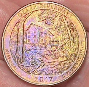 2017D Ozark Riverways ATB Quarter Beautiful Lustrous Gold/Rainbow Toned Coin #18 - Picture 1 of 12