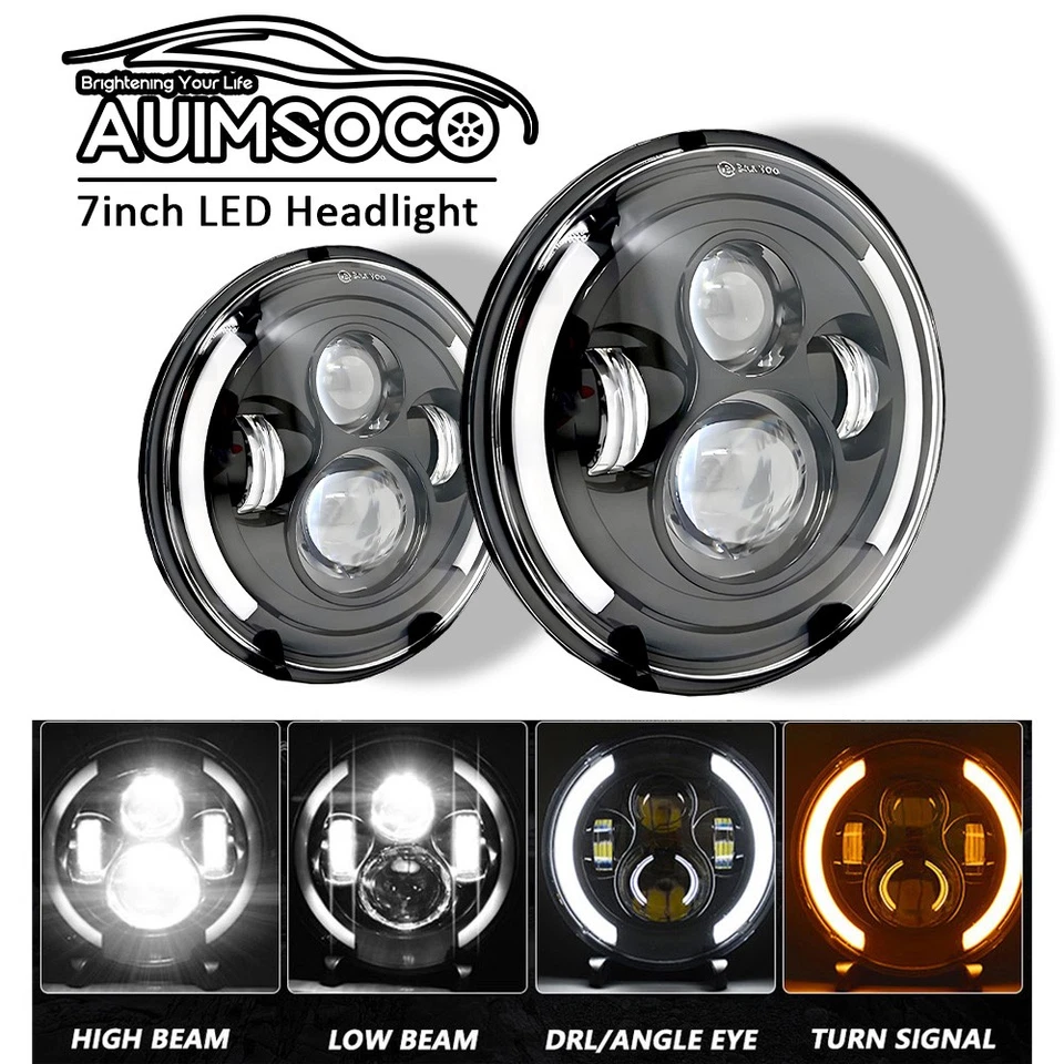 For Ford Pinto 1974-1977 1978 Pair 7" Inch Round LED Headlights Angle Eyes Halo - Image 1 of 4