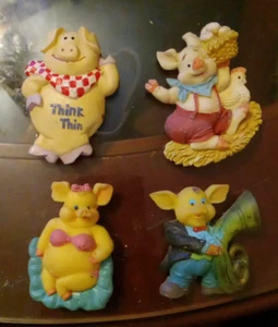 Refrigerator Magnets Pigs Ceramic & Plastic 1980's 4 Vintage one missing magnet - Picture 1 of 4