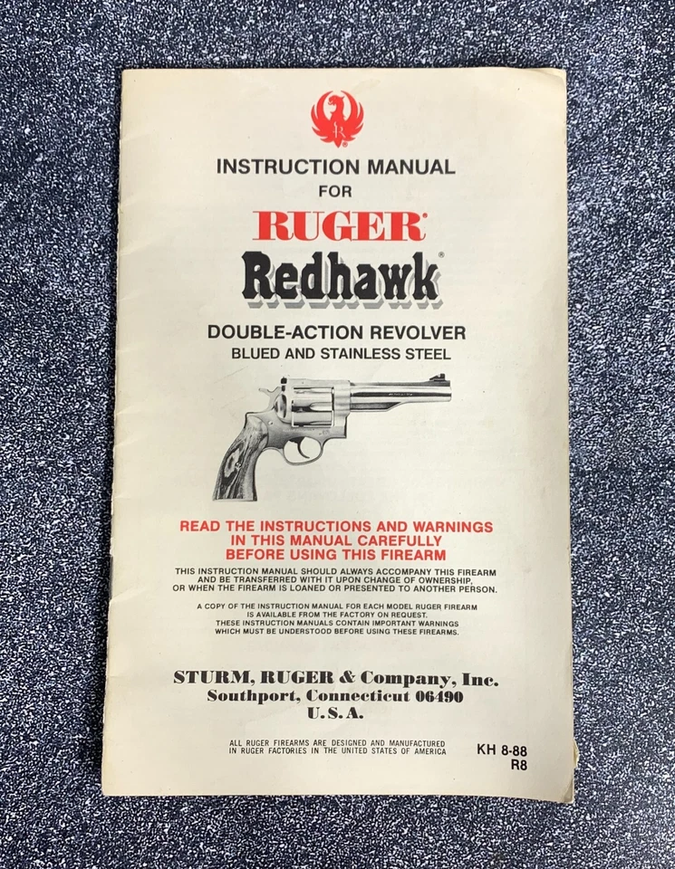Vintage 1988 Instruction Manual for Ruger Redhawk - Double Action Revolver - Image 1 of 4