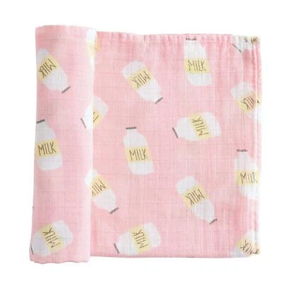 Mud Pie Baby Girl Pink Milk Swaddle Blanket 47" x 47" Cotton NEW - Image 1 of 2