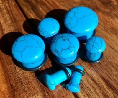 PAIR Single Flare Turquoise Stone Plugs Gauges Guages Earlets Body Jewelry - Image 1 of 3