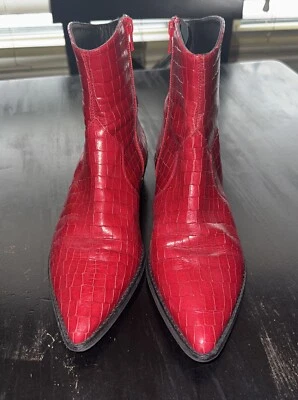 Free People Mujer 40 EU/9.5 EE. UU. - Botas de Vaquero de Cuero Rojo Cocodrilo en Relieve - Usadas en Excelente Condición Foto 1 de 4