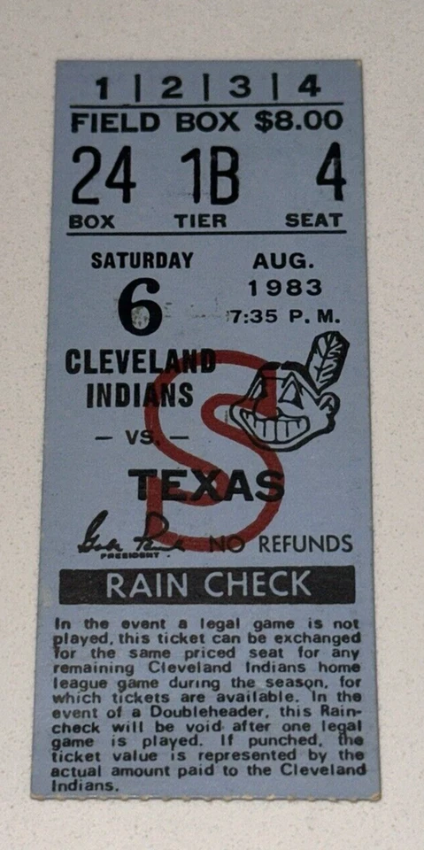 Indians Rangers MLB Ticket Stub Frank Tanana Career Win #118 Bell HR 8/6/1983 - Image 1 of 2