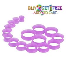 Pair 8g-40mm PURPLE SILICONE EARSKIN TUNNELS Double Flare Gauges Thin Flesh 1026