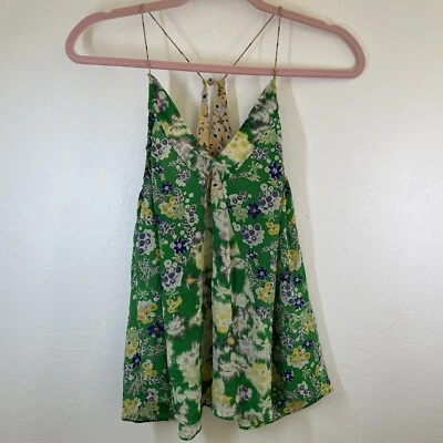 Camiseta sin mangas vintage Rebecca Taylor Y2K Fairy Silk Cami Kelly verde amarillo Boho 2 Foto 1 de 4