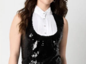 Johnny Wujek for JCPenney Junior’s Plus Large Black/White Sleeveless Sequin Top - Picture 1 of 14
