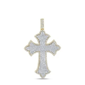 10K Yellow Gold Real Diamond Men's Pointed Cross Pendant Iced Out Charm 4.63 CT - Picture 1 of 6