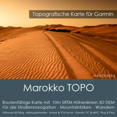 Marokko Topo Karte 10m Höhenlinien 4GB microSD für Garmin Navi, PC & MAC - Bild 1 von 4