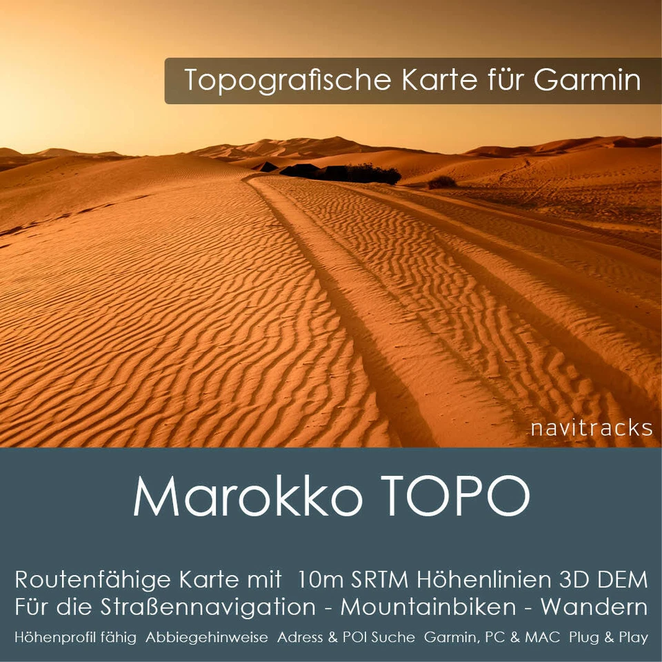 Marokko Topo Karte 10m Höhenlinien 4GB microSD für Garmin Navi, PC & MAC - Bild 1 von 4