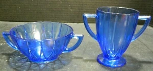 Vintage Kobaltblau Newport Haarnadel Glas Sahne Suppe & Zuckerdosen Top - Bild 1 von 6