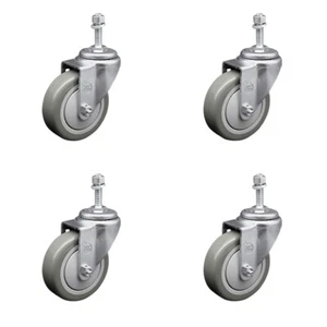 Juego de ruedas giratorias de poliuretano gris de 4 pulgadas con vástago roscado de 3/8 pulgadas SCC - Imagen 1 de 4