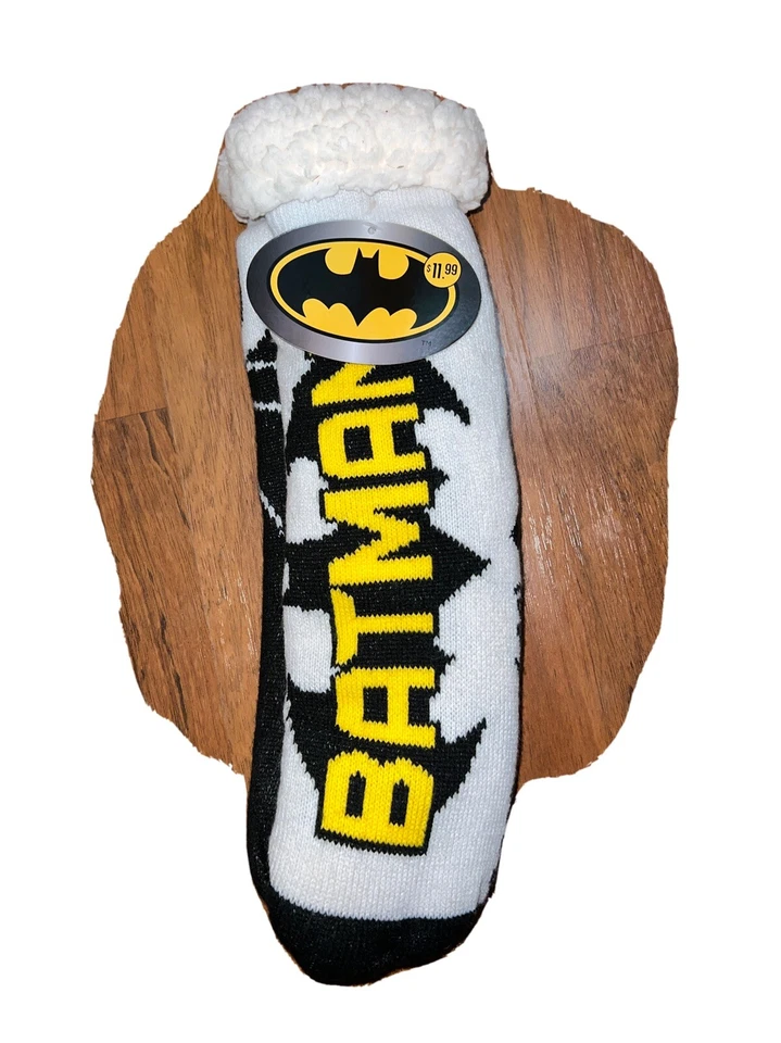NEW Batman Slipper Socks Non Slip Sherpa Lined Unisex  (8 1/2"  Footbed)  Blue - Image 1 of 3