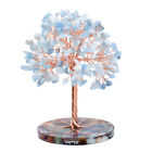 Natural Aquarine Crystal Stones Tree Of Life Ornament, Reiki Healing Money