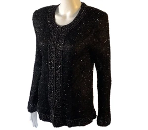 Laurence Kazar Vintage Abendjacke schwarz Seide Petite M Perlen verziert - Bild 1 von 12