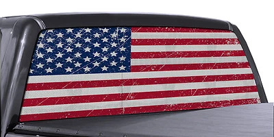 FGD Truck Rear Window Distressed American Flag Perforated Vinyl Wrap Universal   - Image 1 of 3