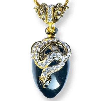 Colgante huevo fabergé Art Deco esmalte ónix negro cristales Swarovski plata serpiente Foto 1 de 4