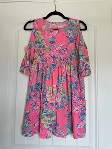 Lilly Pulitzer Girls XL 12-14 Cold Shoulder Linn Dress Tropical Pink Beach - Picture 1 of 9