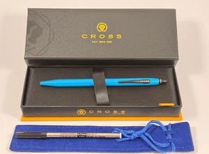 CROSS BRIGHT BLUE CLICK PEN ANODIZED CLIP EXTRA REFILL & PEN POUCH #AT0625-15 - Picture 1 of 8