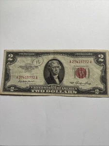 1953A 2 Dollar Bill Red Seal Circulated - Picture 1 of 6